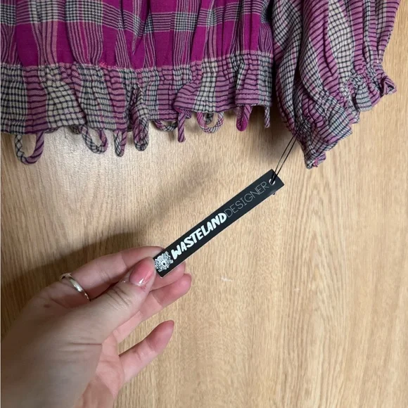 Apiece Apart Oeste Off Shoulder Crop Top pink plaid size 6 - Picture 5 of 10